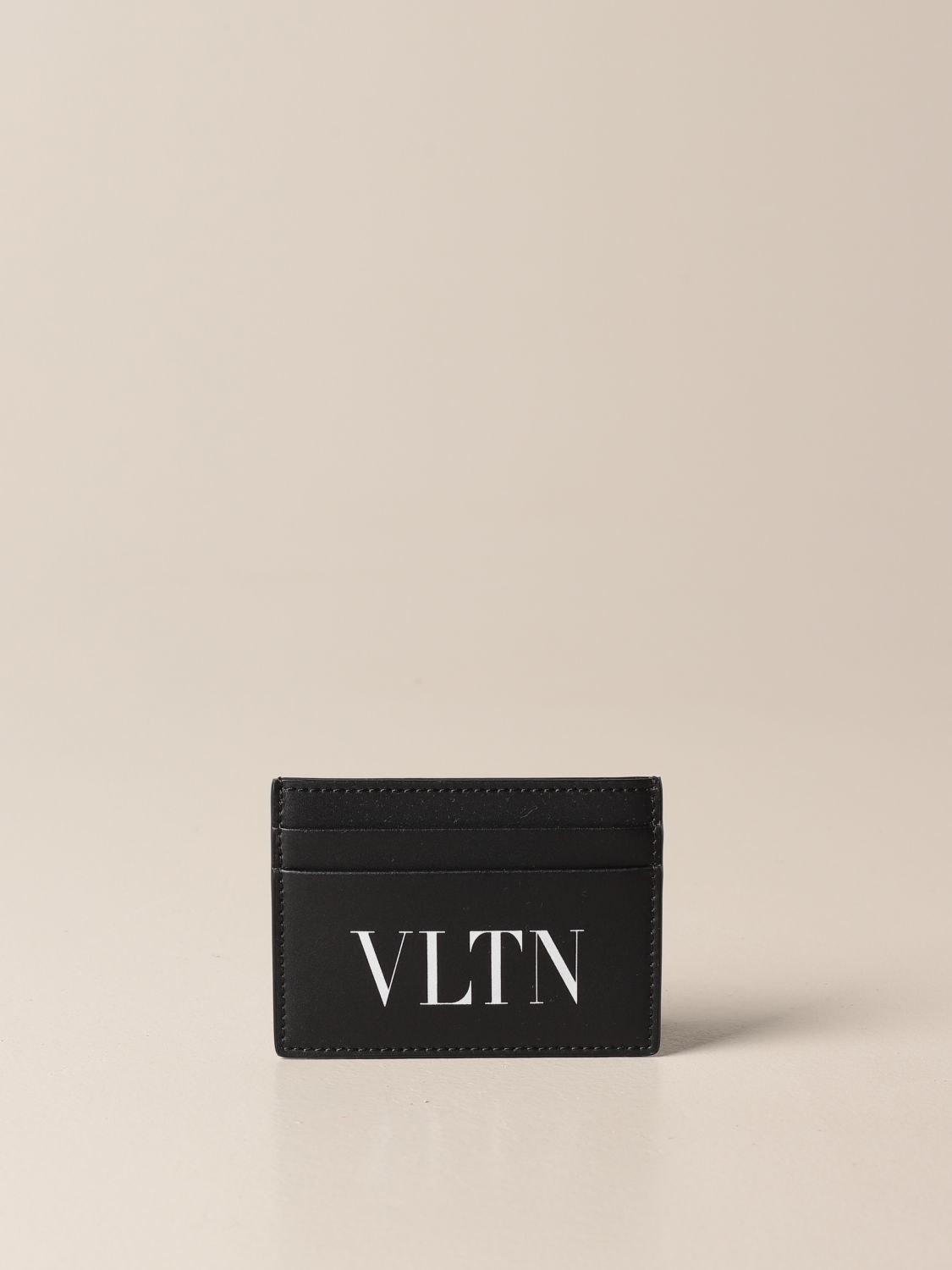 VALENTINO GARAVANI: credit card holder with VLTN print - Black ...