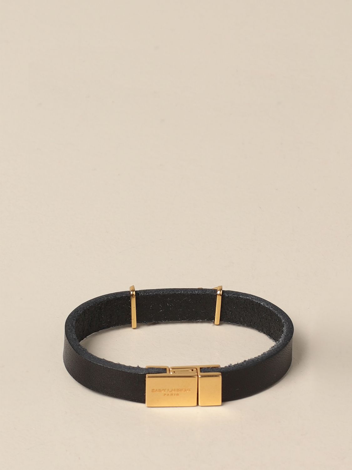 SAINT LAURENT: leather bracelet with YSL monogram - Black | Jewel Saint