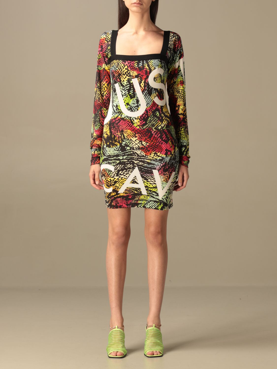 Just Cavalli Outlet: short patterned dress with big logo - Multicolor ...