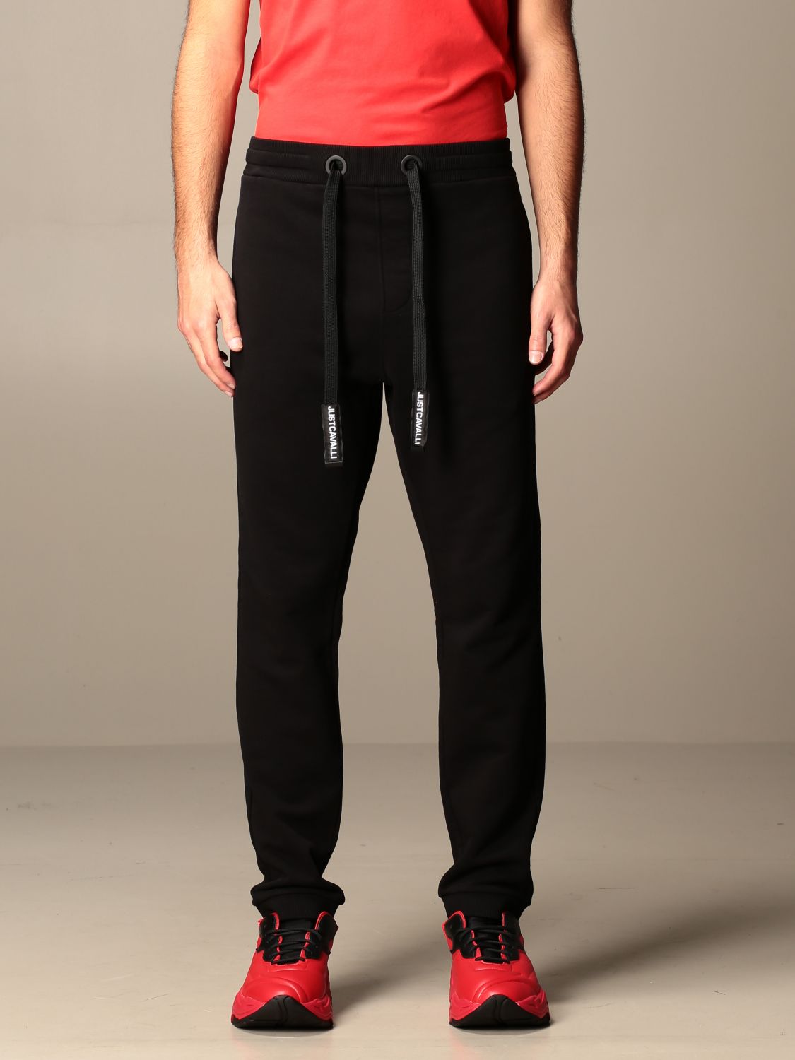 Just Cavalli Outlet: jogging trousers with big logo - Black | Pants ...