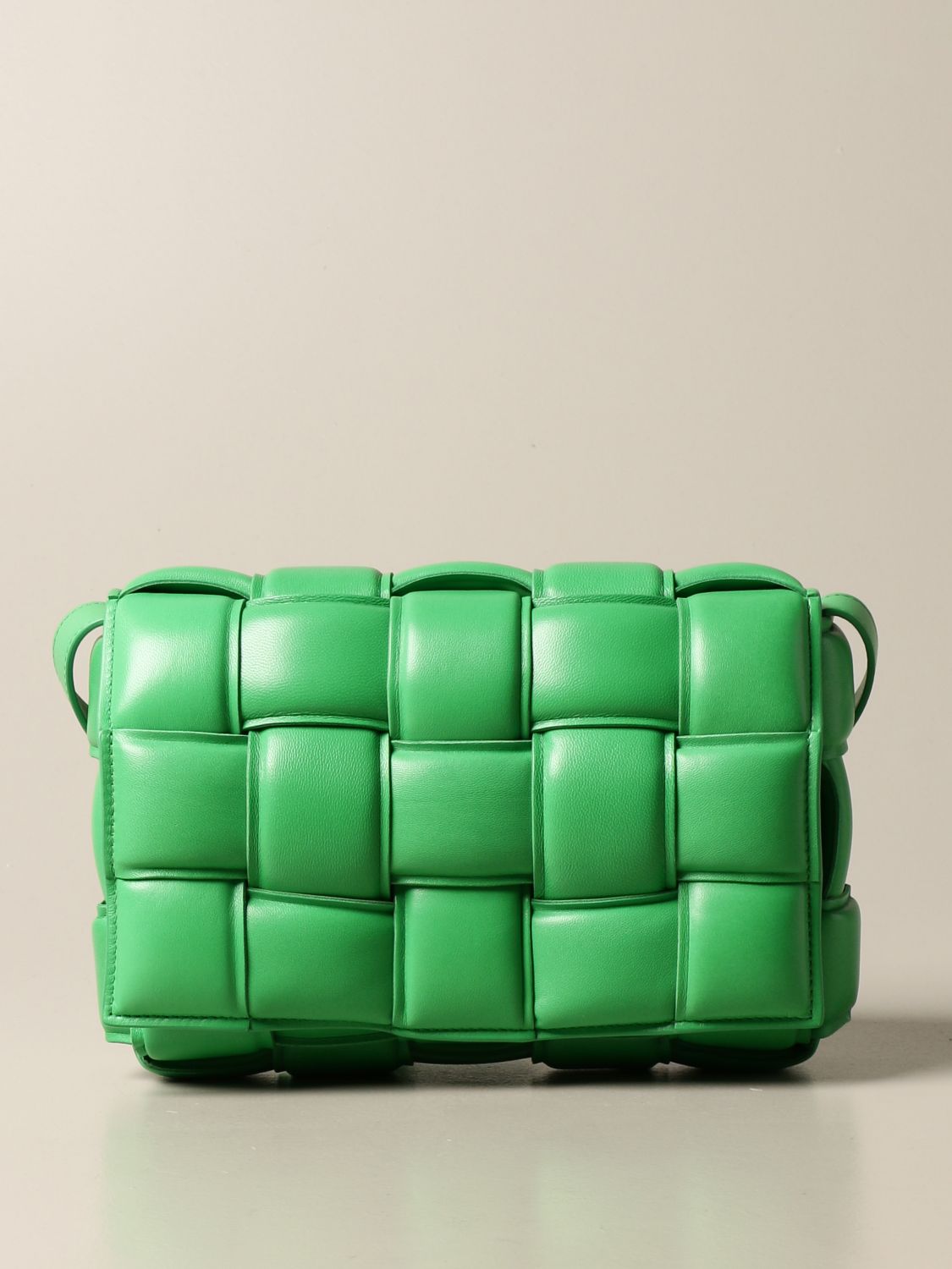 BOTTEGA VENETA: Padded Cassette bag in woven nappa - Green | Bottega ...