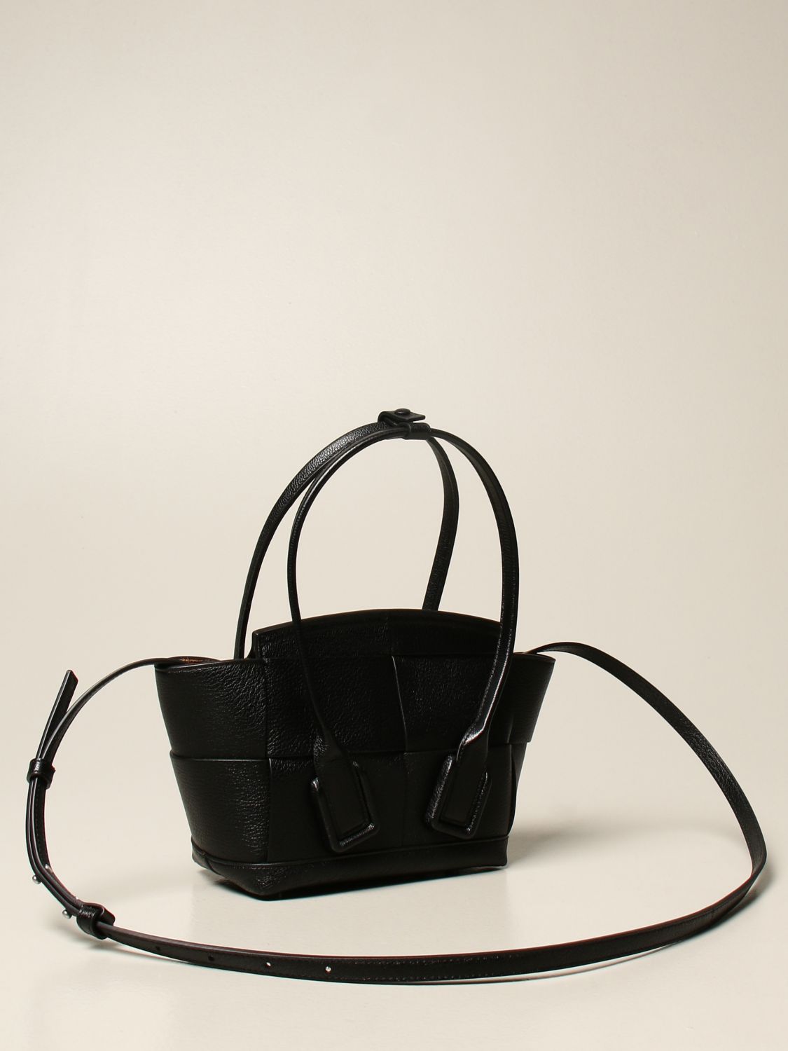 BOTTEGA VENETA: mini Arco bag in macro woven leather - Black | Shoulder ...