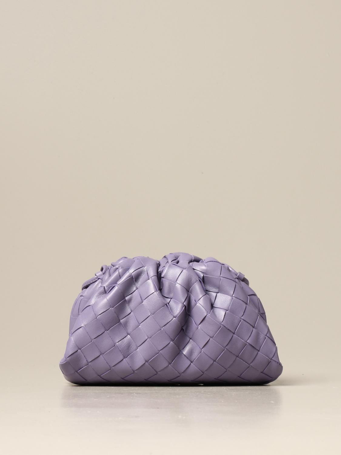 BOTTEGA mini pouch clutch in woven leather Silver Bottega