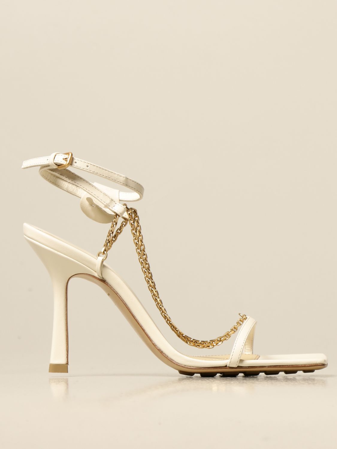 Bottega Veneta Stretch Sandal In Nappa Leather With Chain Heeled Sandals Bottega Veneta Women White Heeled Sandals Bottega Veneta Vbsf0 Giglio Com