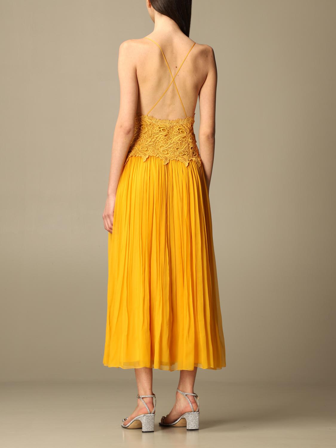 Alberta Ferretti Outlet long dress in silk chiffon Yellow Alberta