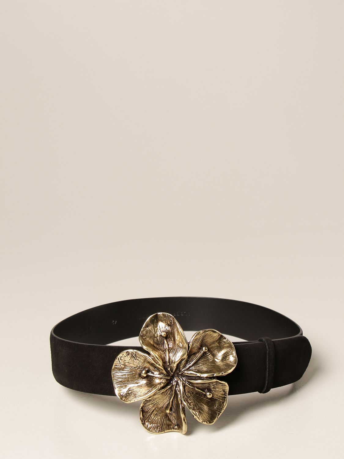 ALBERTA FERRETTI: belt in suede with maxi flower buckle - Black ...
