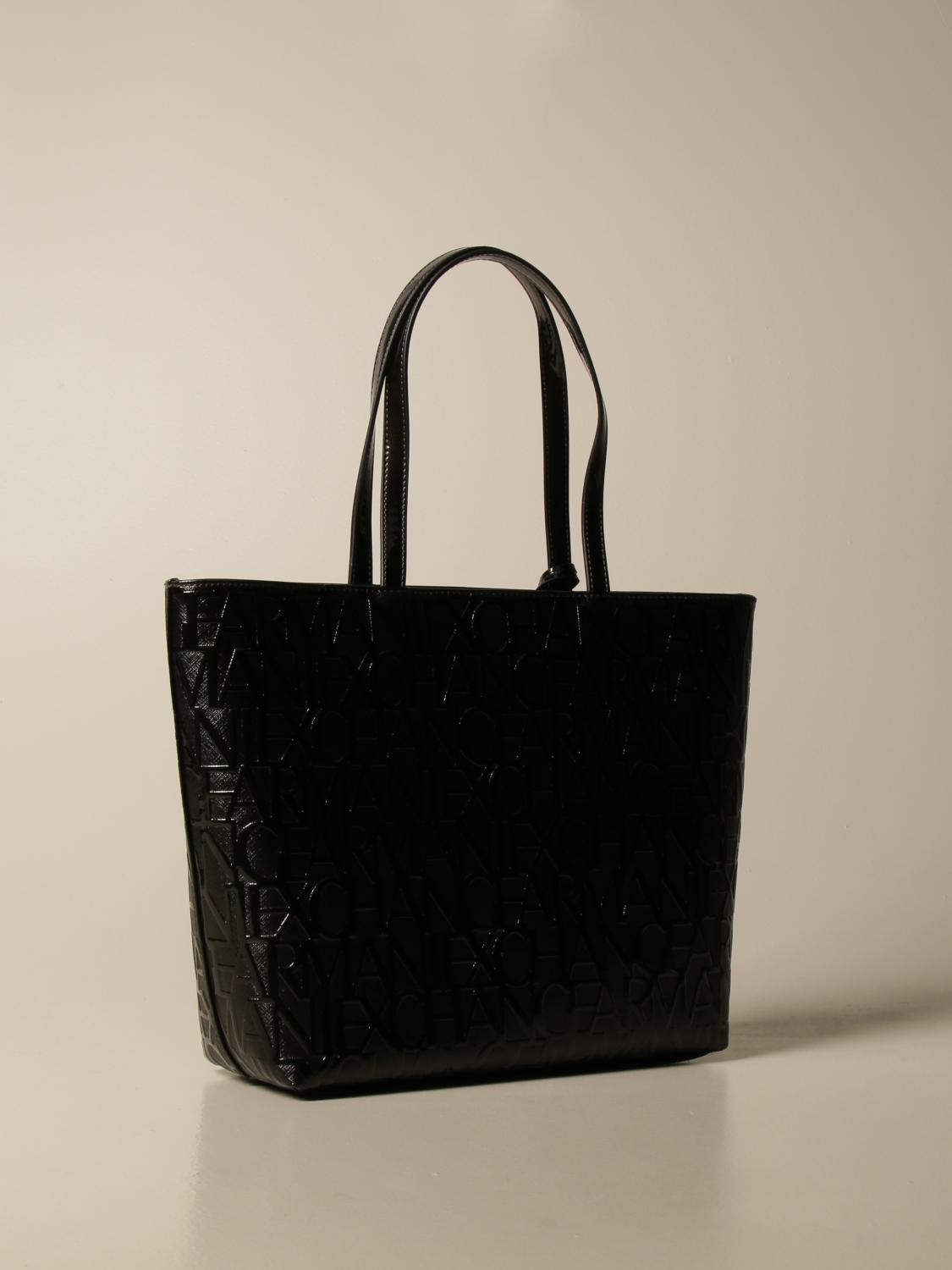 ARMANI EXCHANGE: shoulder bag in synthetic patent leather with logo - Black  | Armani Exchange tote bags 942650 CC794 online on 