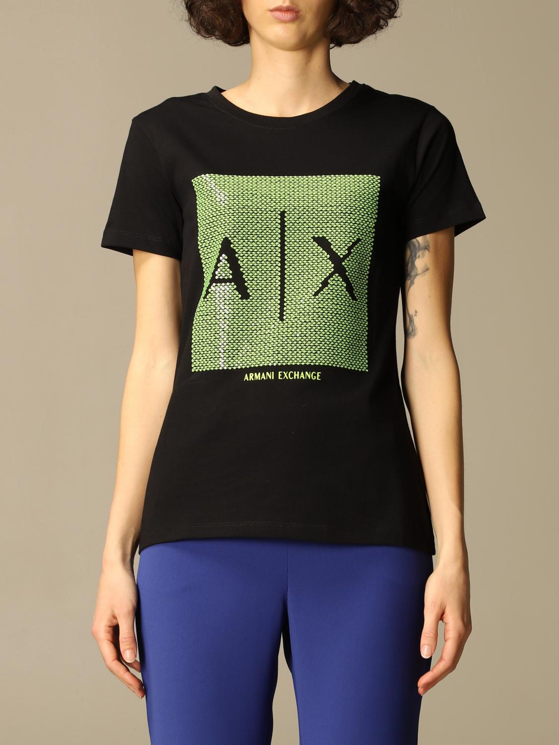 ARMANI EXCHANGE: cotton T-shirt with big sequin logo - Black | Armani  Exchange t-shirt 3KYTKE YJW3Z online on 