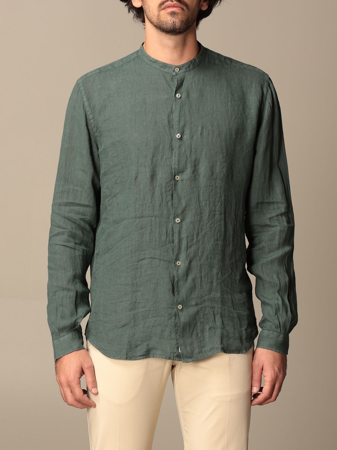 Brooksfield Outlet: shirt in linen with mandarin collar - Military ...