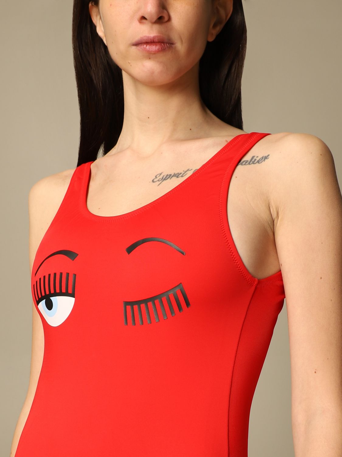 Chiara Ferragni one-piece swimsuit with eyes flirting logo