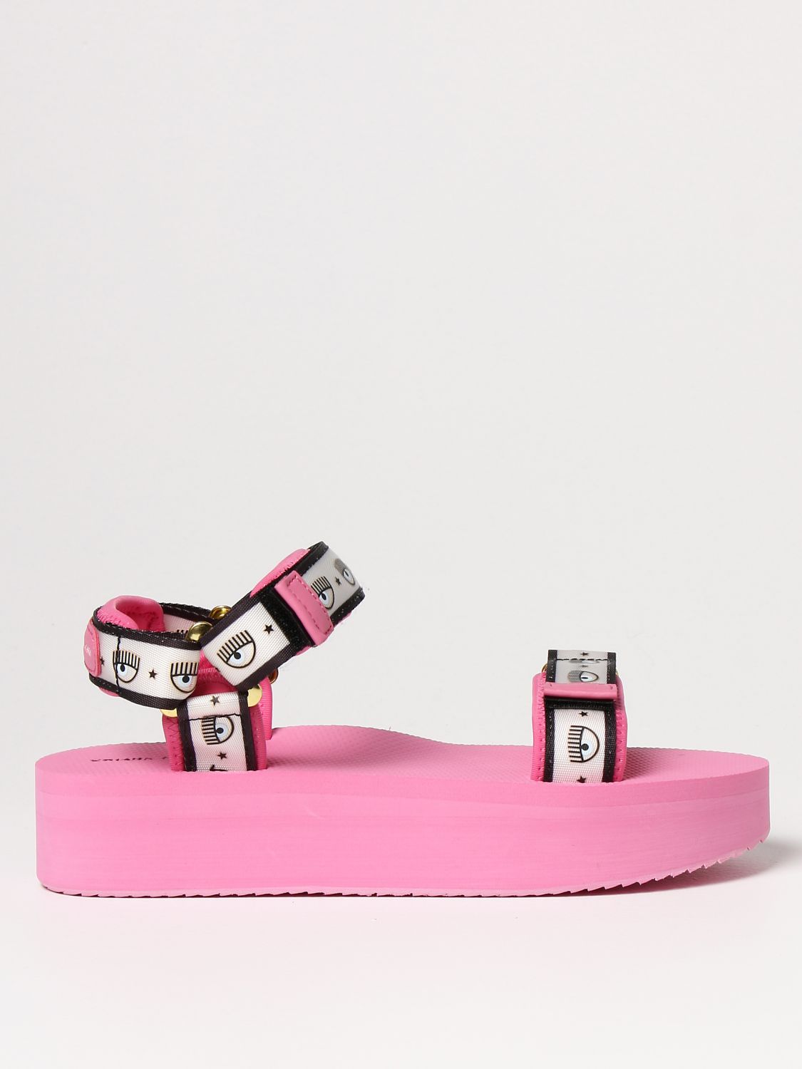 Sandales à plaque logo Cuir Chiara Ferragni en coloris Rose Femme Chaussures Chaussures plates Sandales plates 