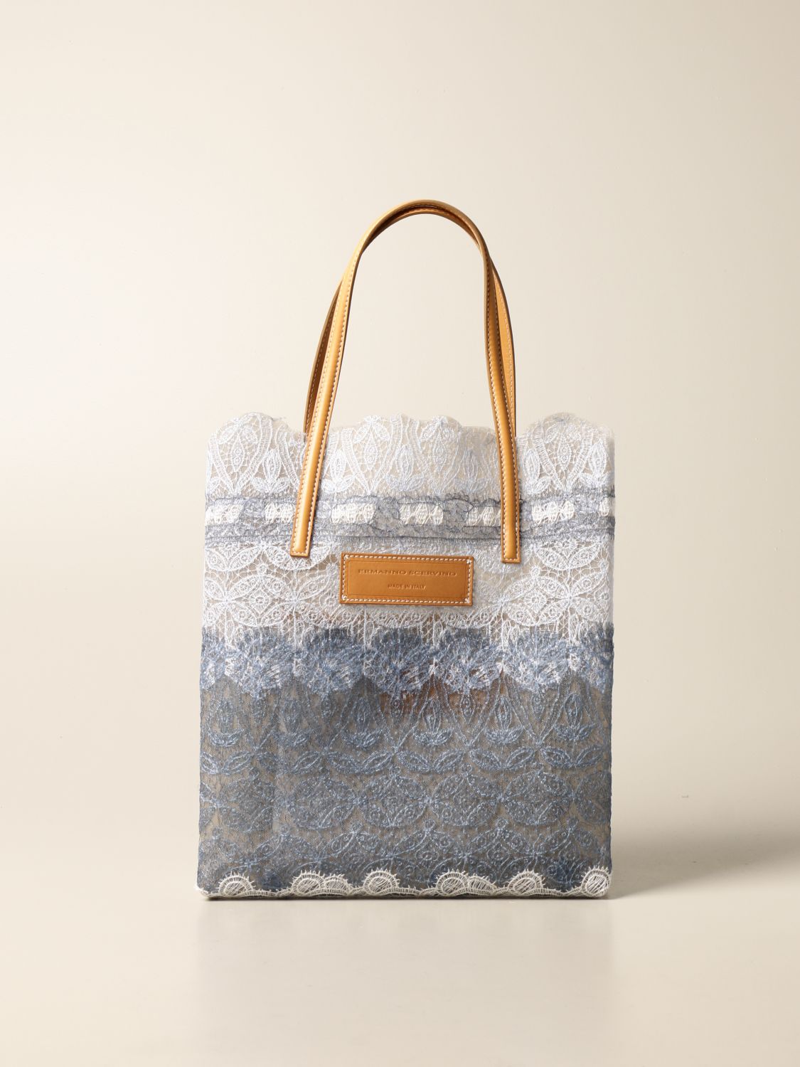 ERMANNO SCERVINO: Seeds Of Love lace shopper bag - Gnawed Blue