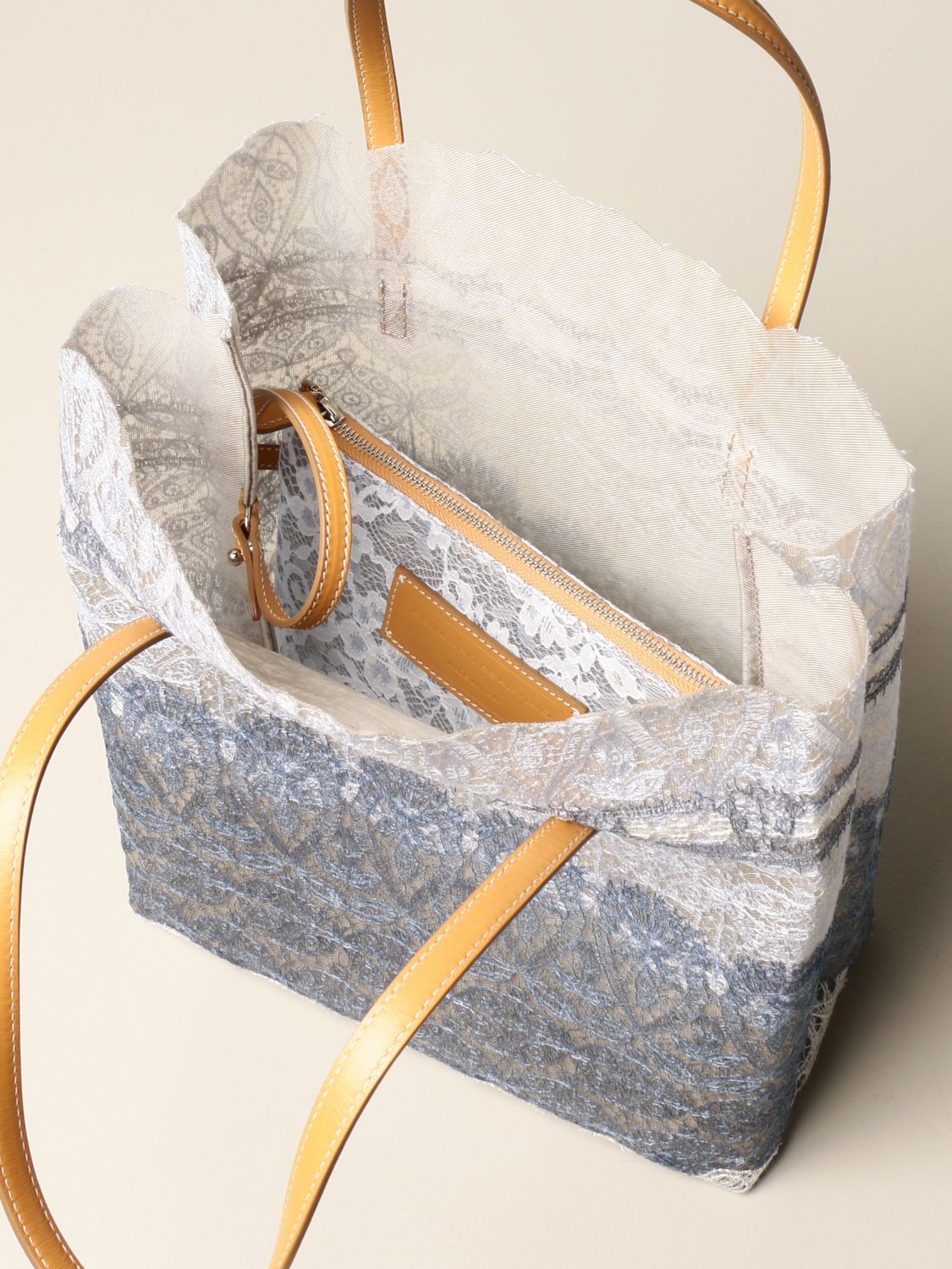 ERMANNO SCERVINO: Seeds Of Love lace shopper bag - Gnawed Blue | Tote