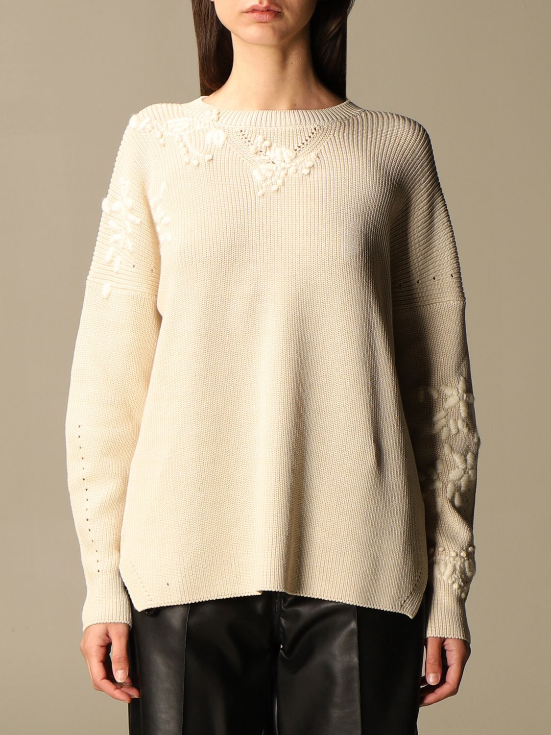 ERMANNO SCERVINO: pullover in cotton with floral embroidery | Sweater ...
