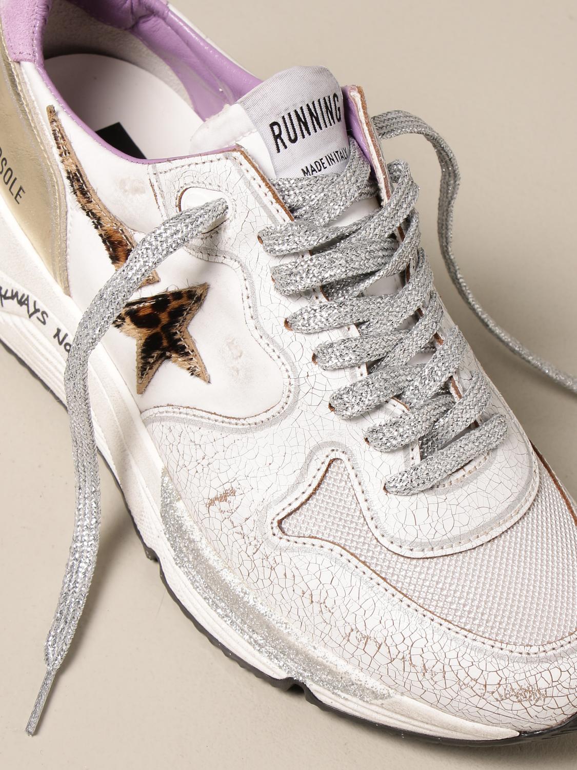 GOLDEN GOOSE running sole sneakers in nylon and crackle leather