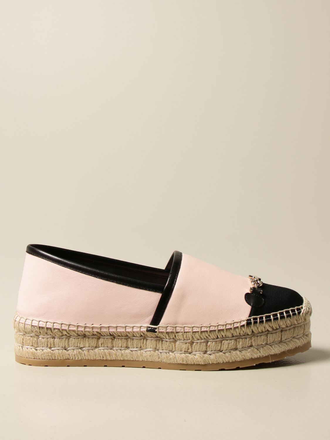 FERRAGAMO: espadrilles in leather and canvas with horsebit - Blush Pink ...