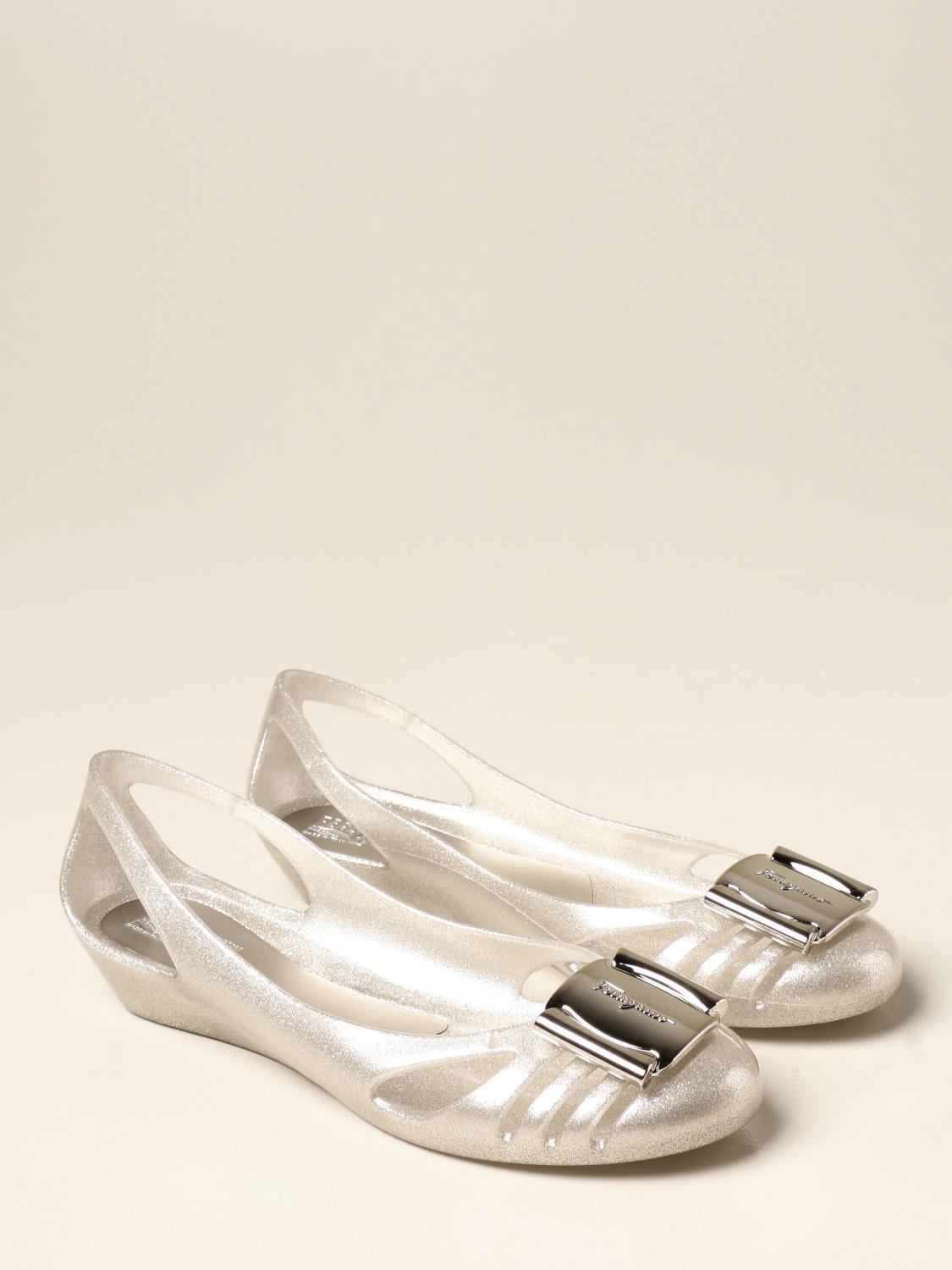SALVATORE FERRAGAMO Jelly ballerina in glitter rubber with bow