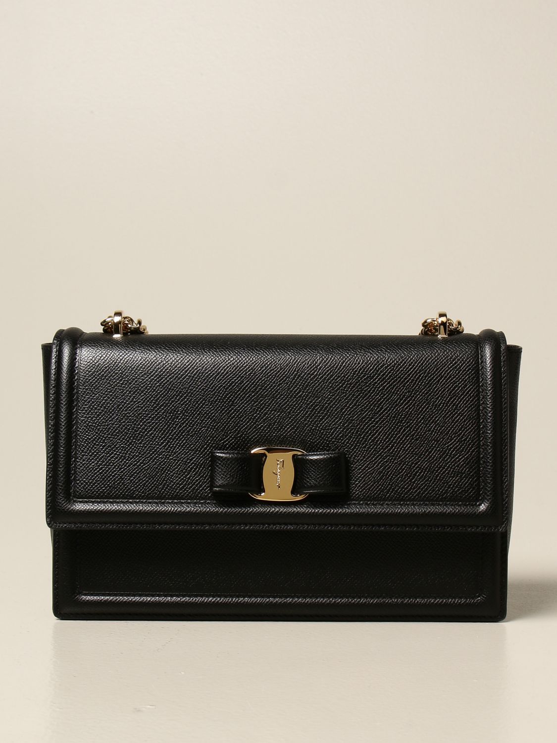FERRAGAMO: Ginny leather bag with Vara bow - Black  Ferragamo crossbody  bags 21G462 720576 online at