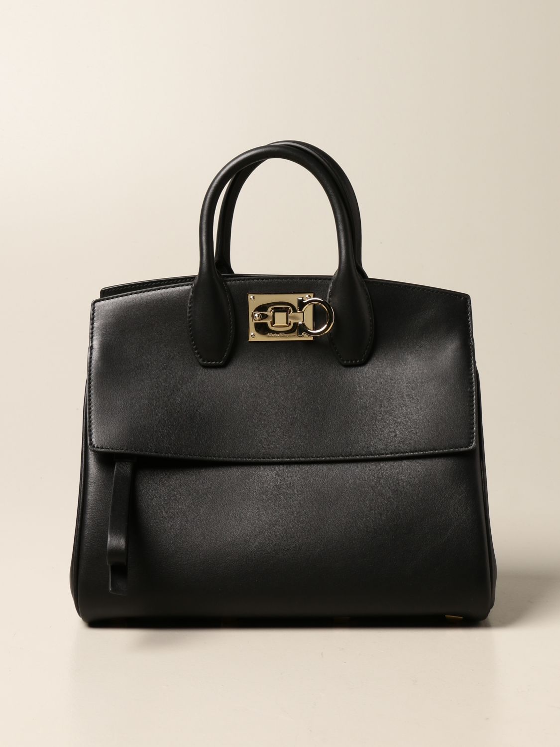 FERRAGAMO: The Studio bag in textured leather - Black | Ferragamo ...