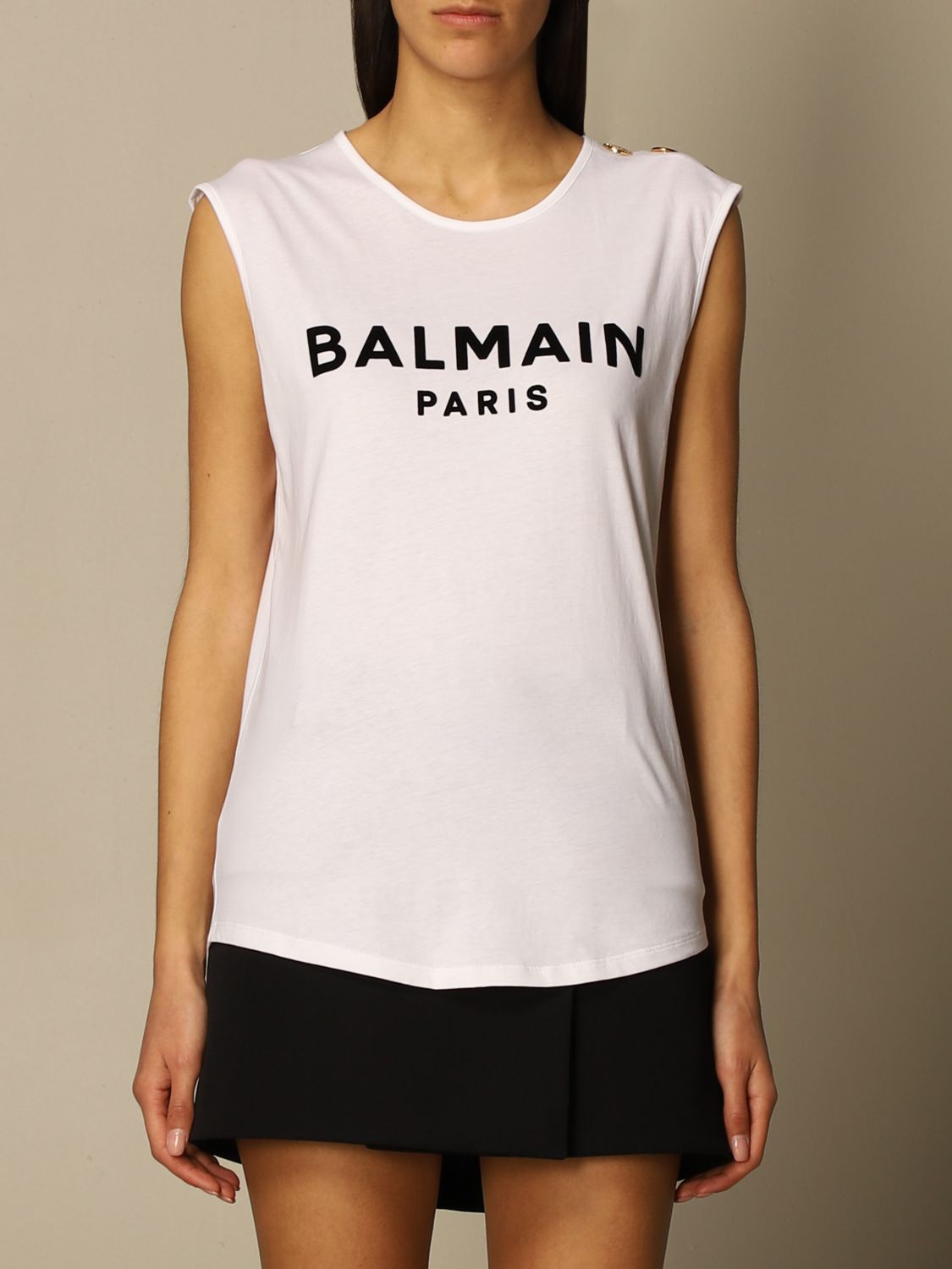 BALMAIN: cotton T-shirt with logo and buttons | T-Shirt Balmain Women White | T-Shirt Balmain