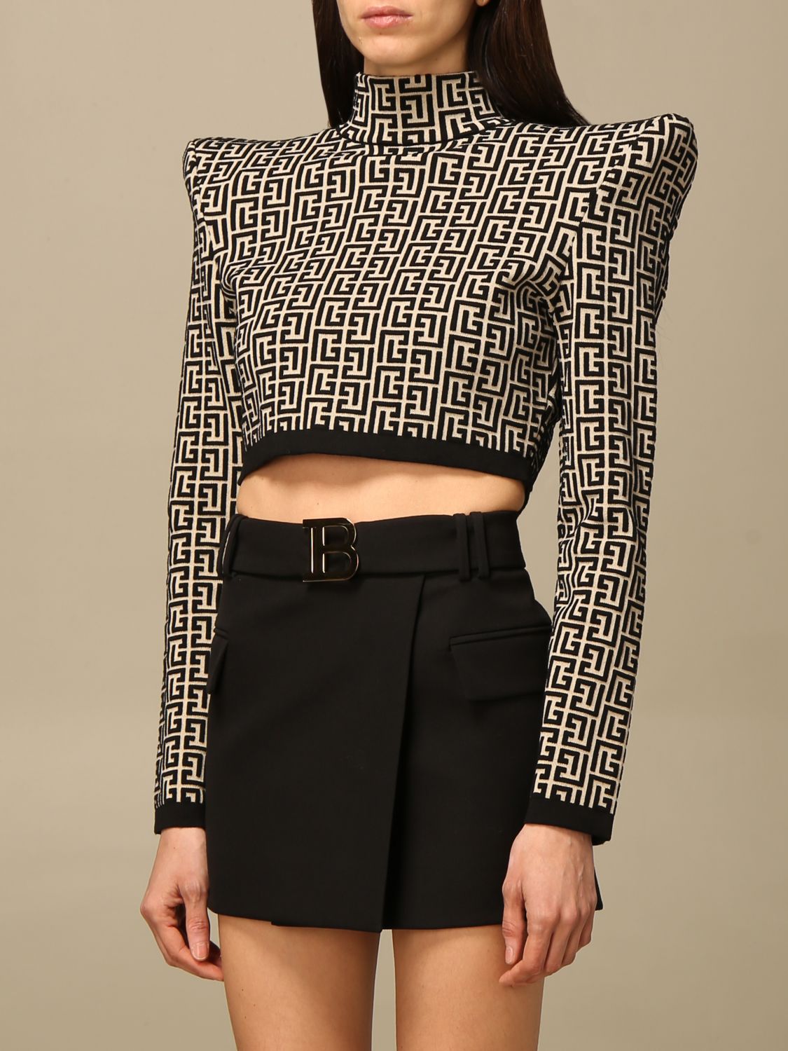 Balmain Monogram Knit Top in Black