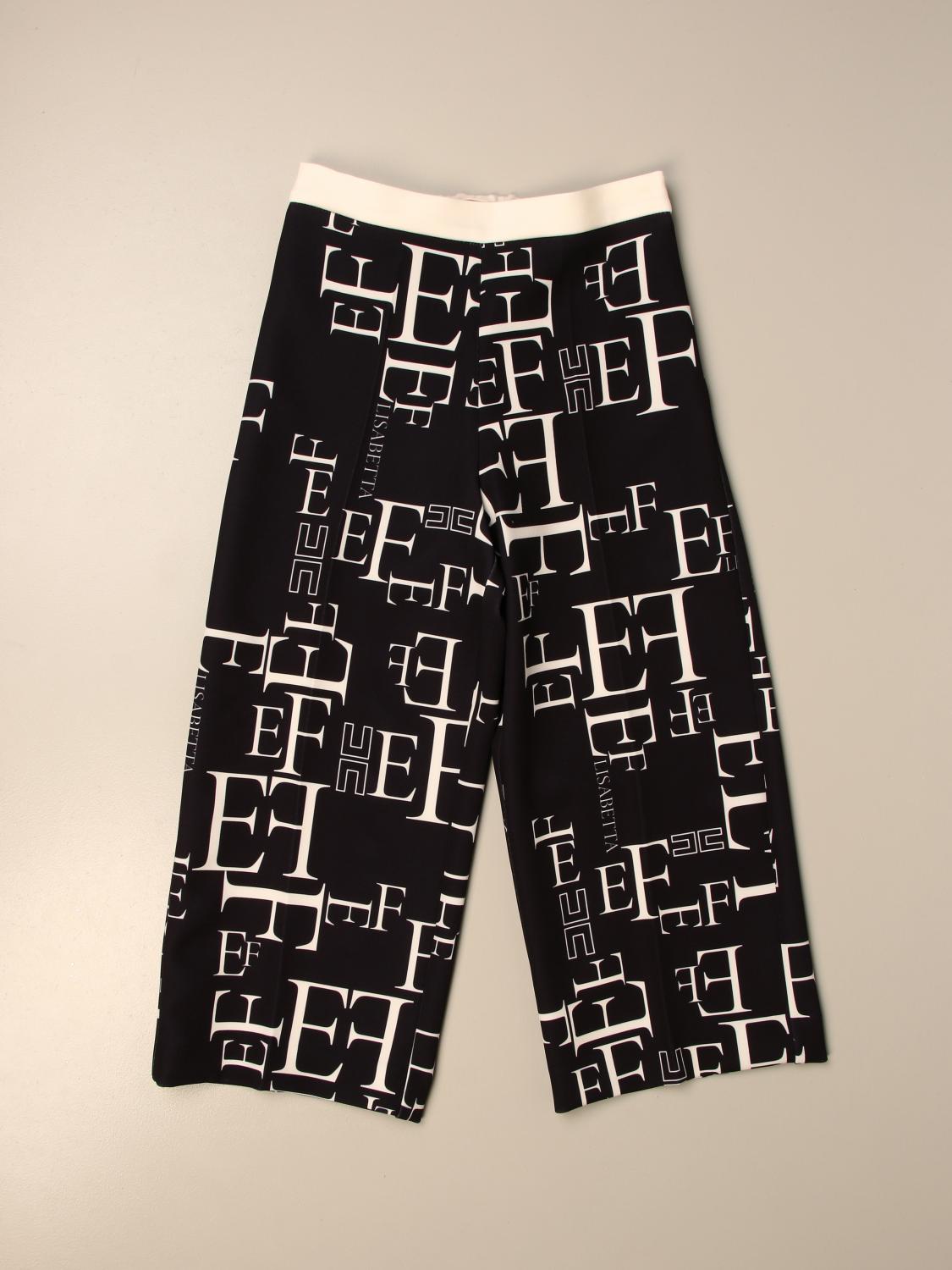 ELISABETTA FRANCHI: Pantalone ampio con logo all over - Nero | Pantalone  Elisabetta Franchi EFPA110 GA89 WE010 GIGLIO.COM