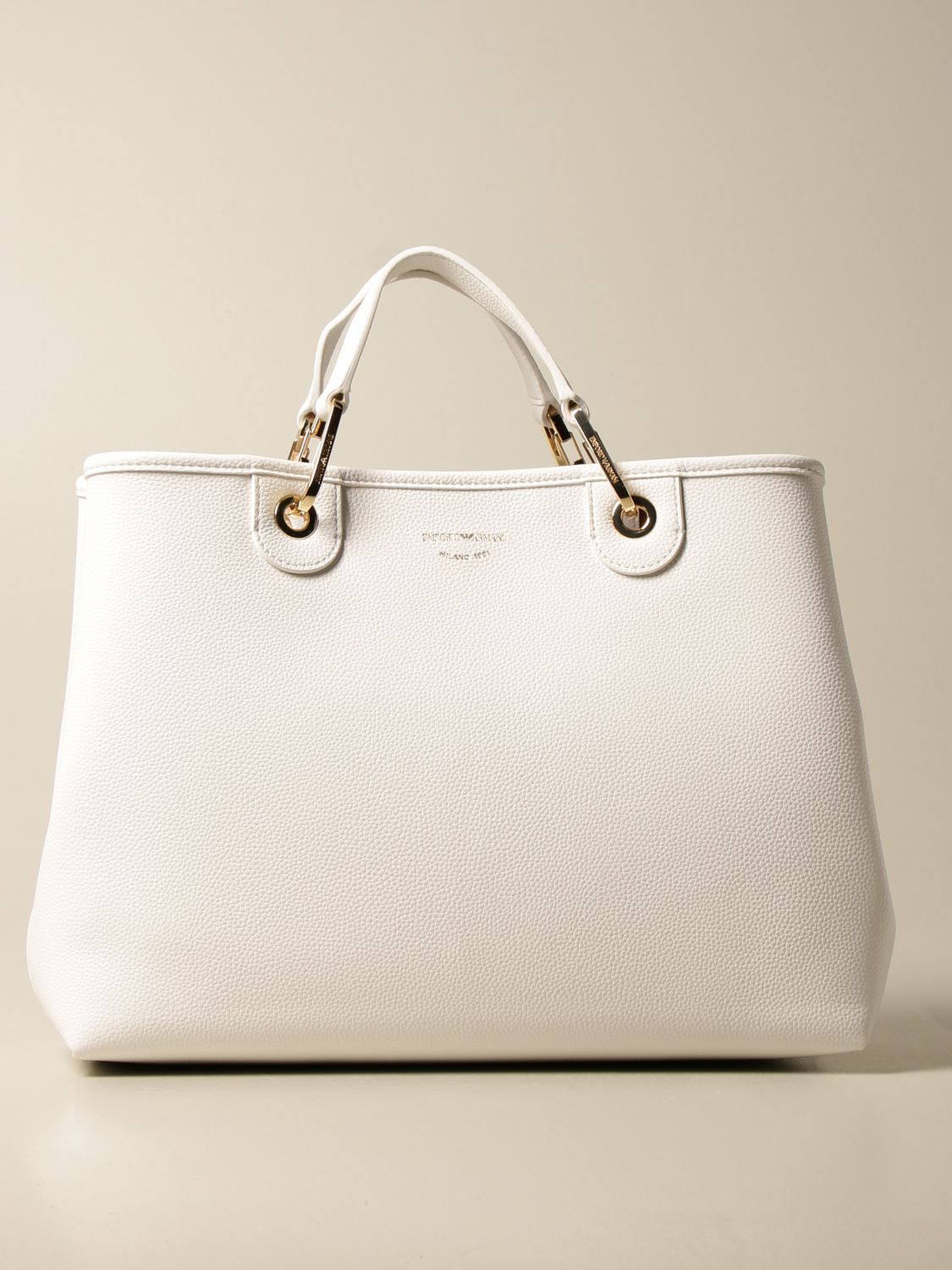 EMPORIO ARMANI: handbag in textured synthetic leather - White | Emporio ...