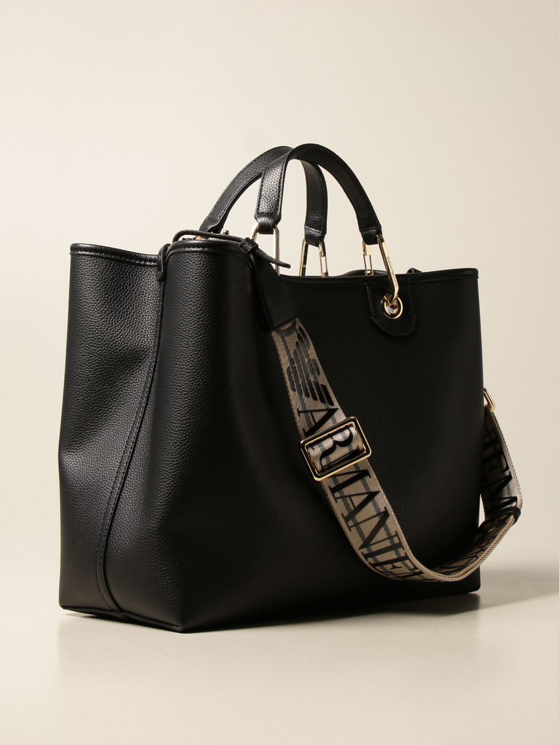EMPORIO ARMANI: handbag in textured synthetic leather - Black | Tote ...