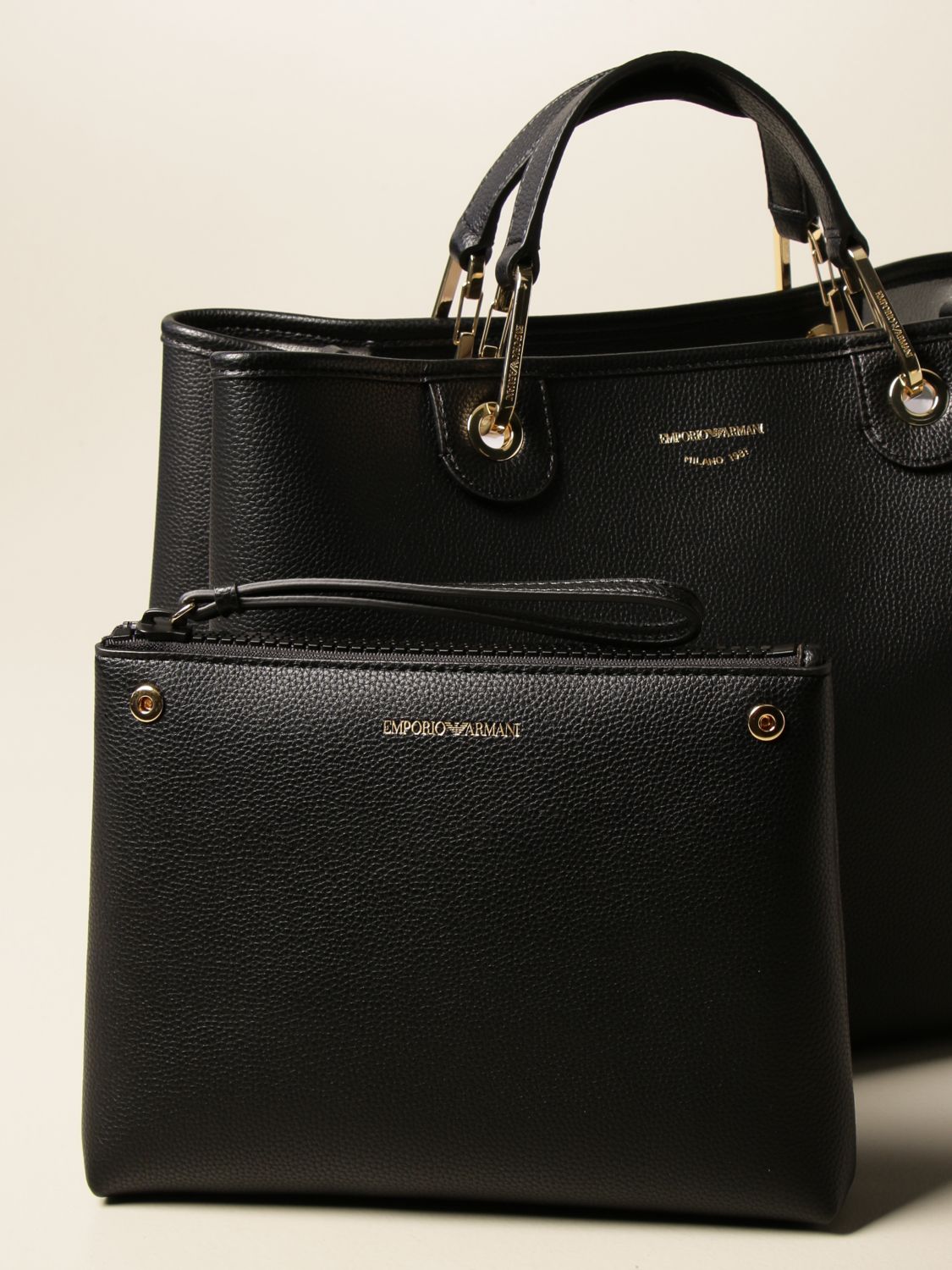 EMPORIO ARMANI handbag in textured synthetic leather Black Tote