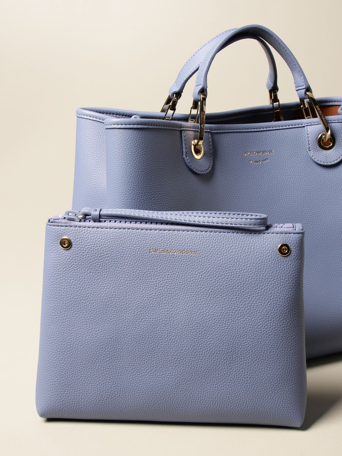 EMPORIO ARMANI: handbag in textured synthetic leather - Denim | Emporio