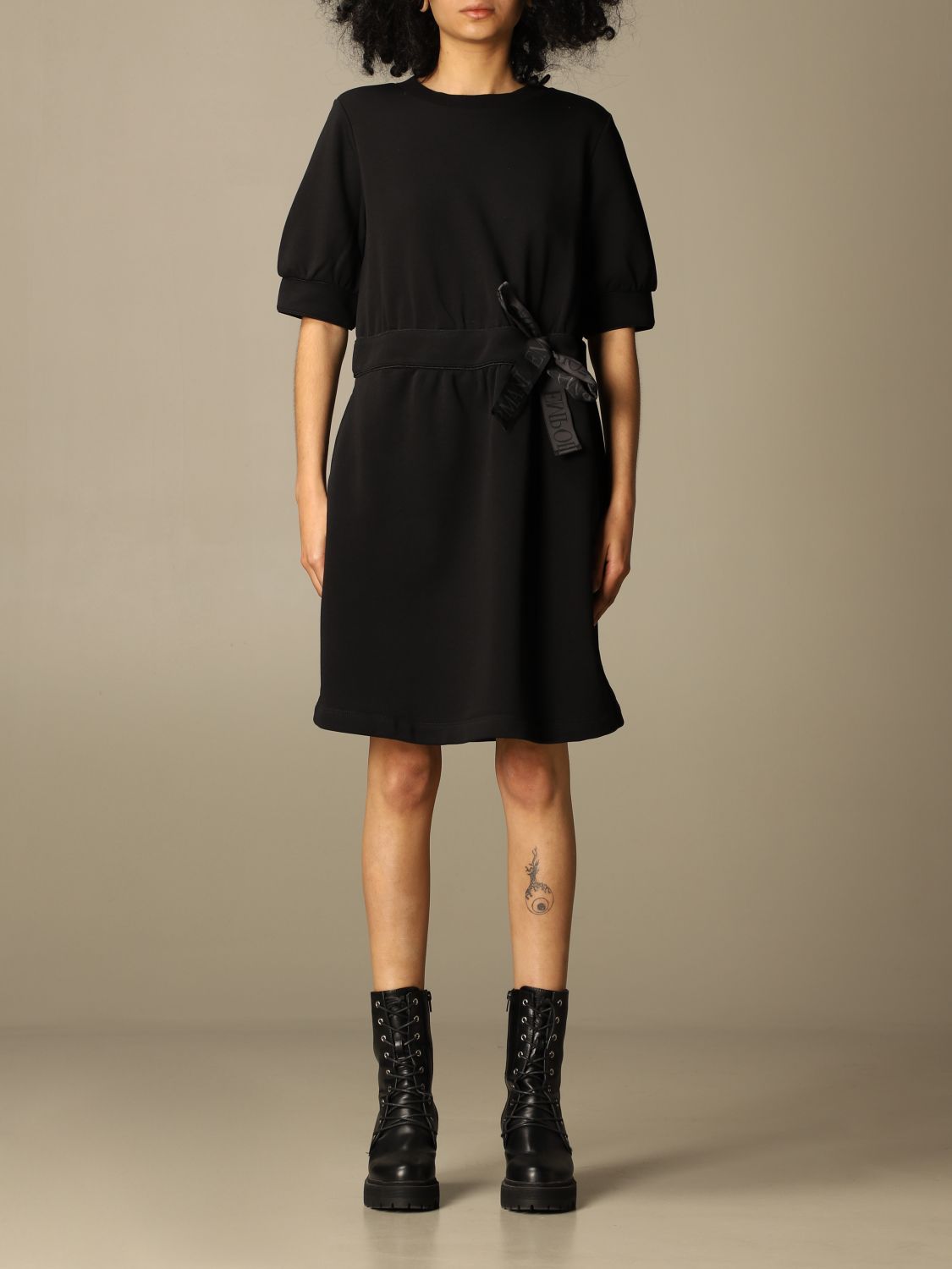 EMPORIO ARMANI: short dress in cotton blend - Black | Emporio Armani ...