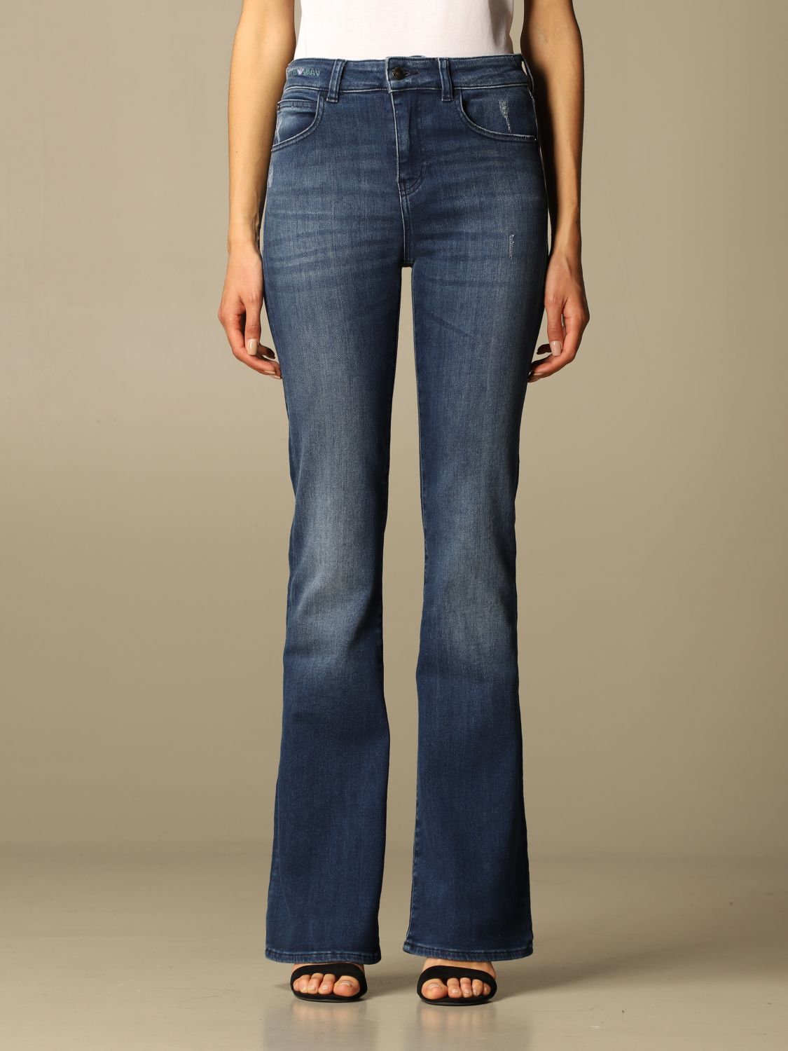 EMPORIO ARMANI: jeans in flared denim - Stone Washed | Emporio Armani ...