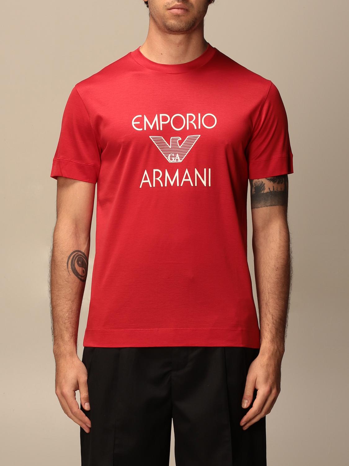 EMPORIO ARMANI: cotton t-shirt with logo - Red | Emporio Armani t-shirt ...