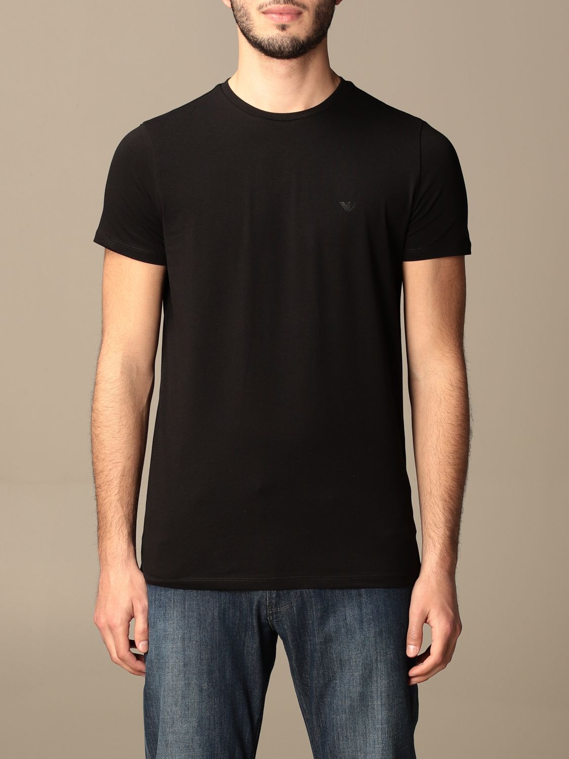 EMPORIO ARMANI: cotton t-shirt with logo - Black | T-Shirt Emporio ...