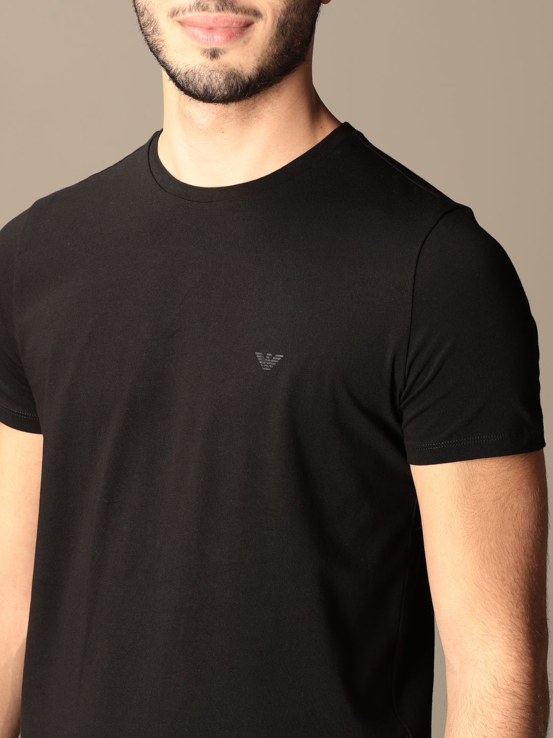 EMPORIO ARMANI: cotton t-shirt with logo - Black | T-Shirt Emporio ...