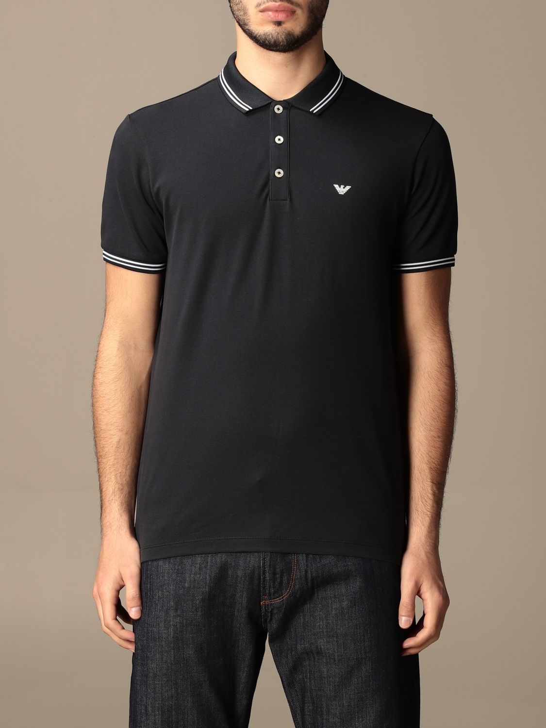 EMPORIO ARMANI: polo shirt in pique cotton - Blue | Emporio Armani polo ...