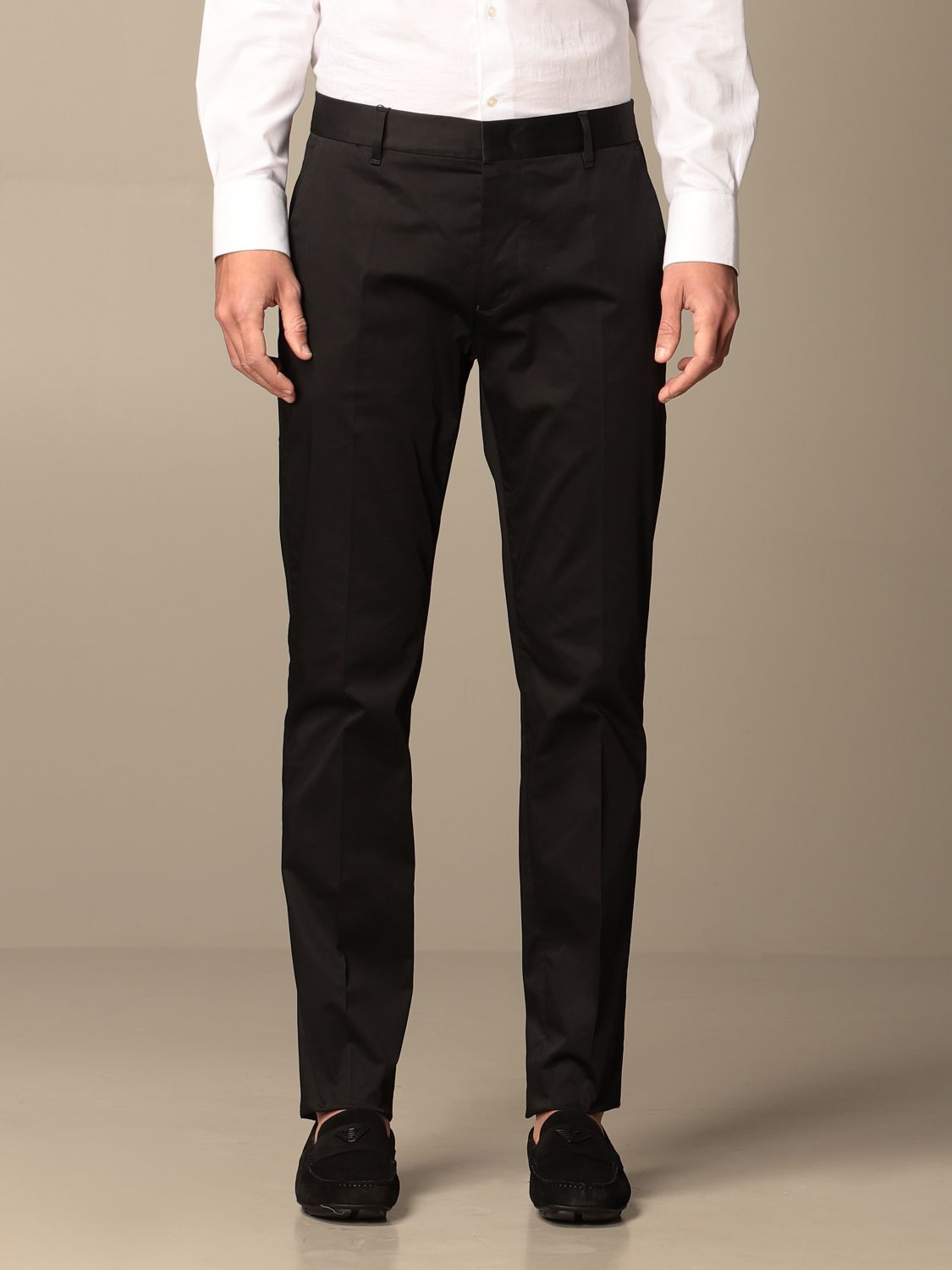 EMPORIO ARMANI: Chino trousers in cotton gabardine - Black | Emporio ...