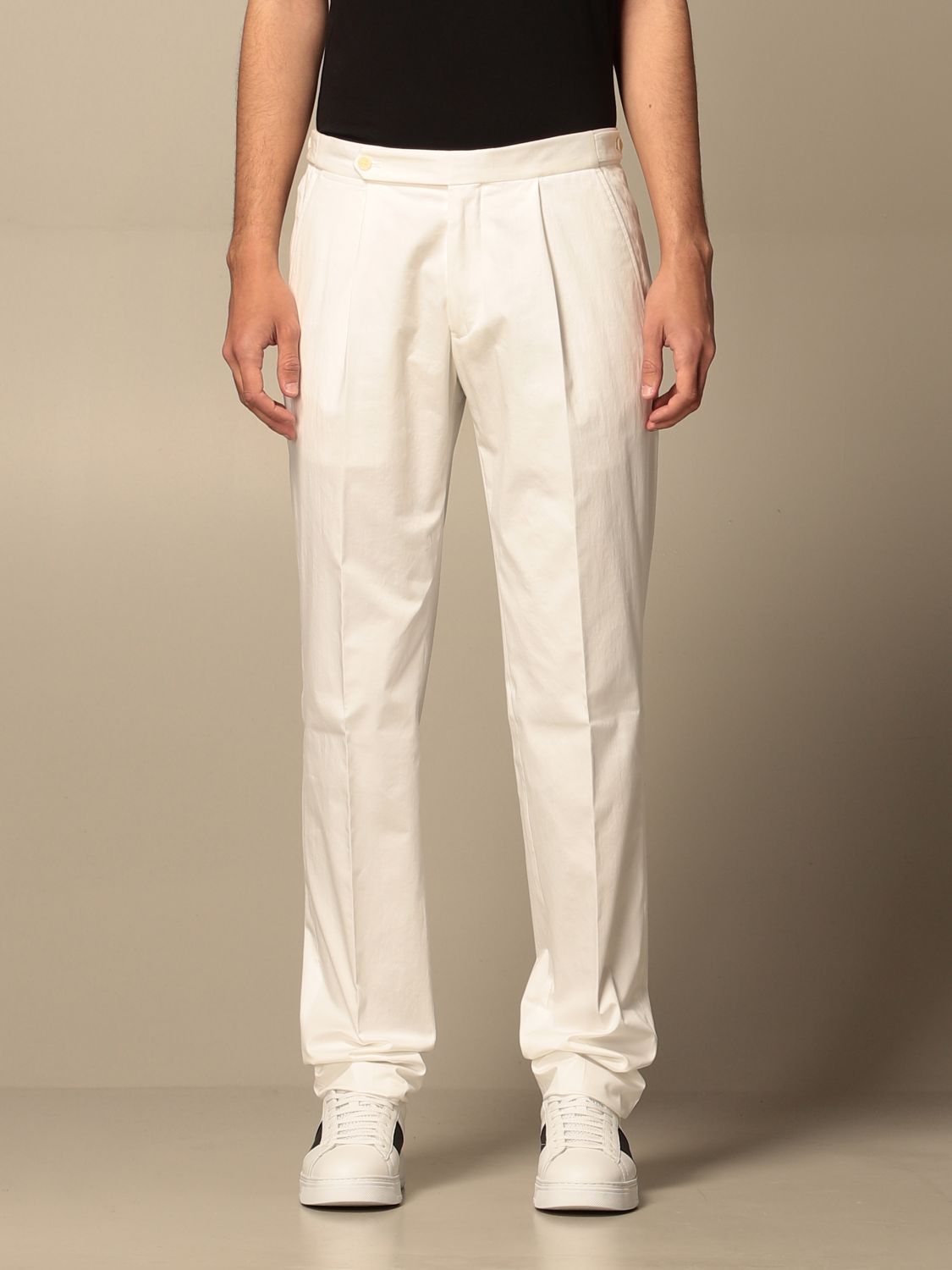 EMPORIO ARMANI: Chino trousers in cotton - White | Emporio Armani pants  A1P910 A1577 online on 