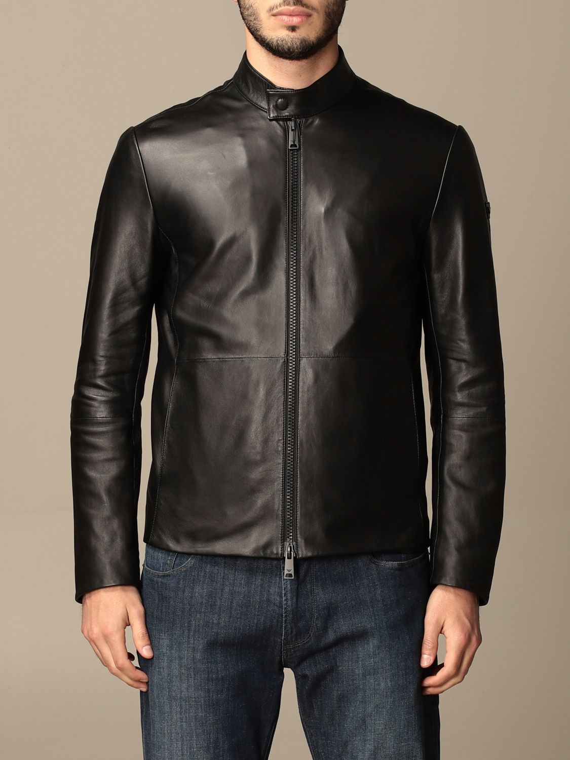kader Maladroit opladen EMPORIO ARMANI: leather jacket - Black | Emporio Armani jacket 01B50P 01P50  online on GIGLIO.COM