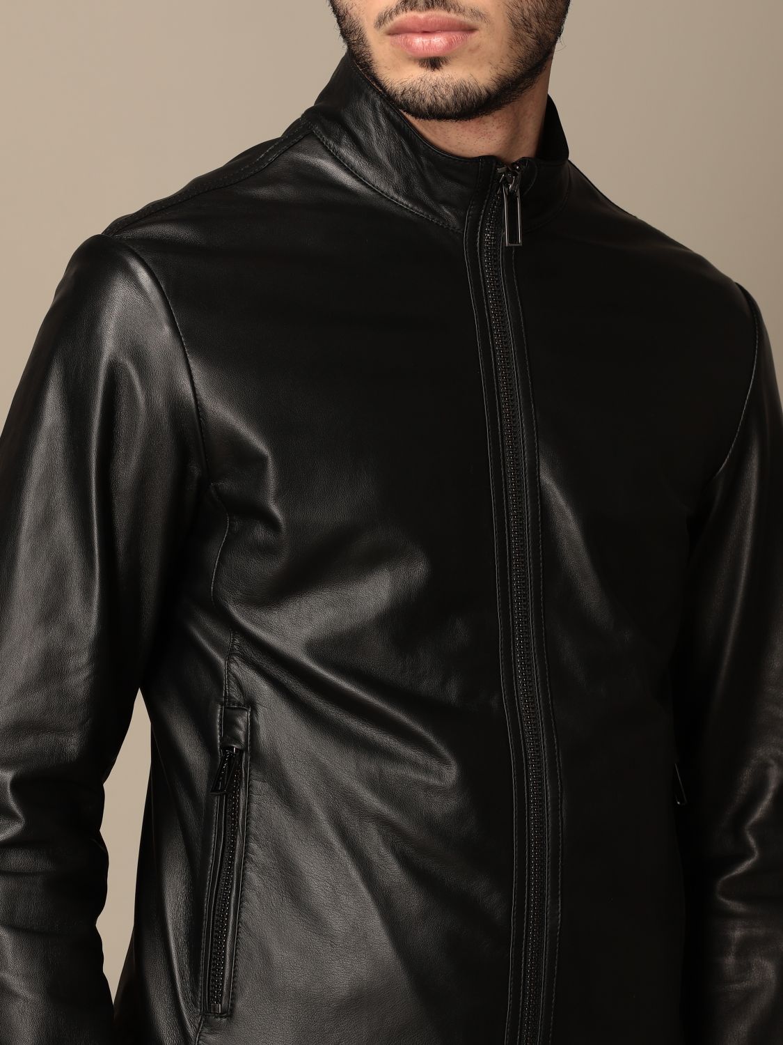 Emporio Armani Black Leather Jacket on Sale, SAVE 58%.