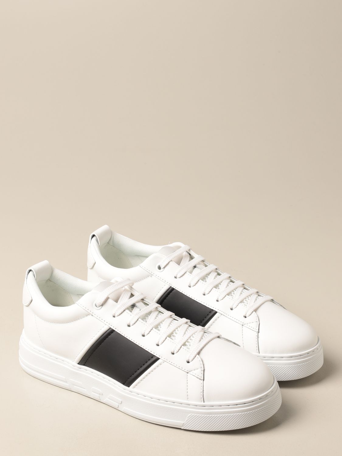 Emporio Armani Outlet: sneakers in leather with contrasting band ...