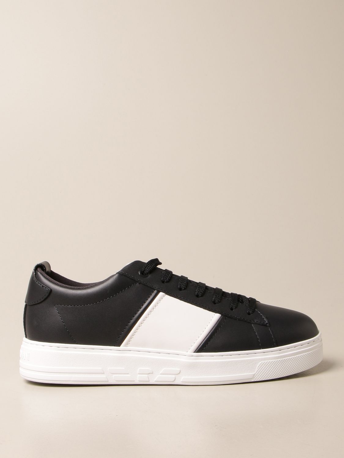 Emporio Armani Outlet: sneakers in leather with contrasting band - Blue ...