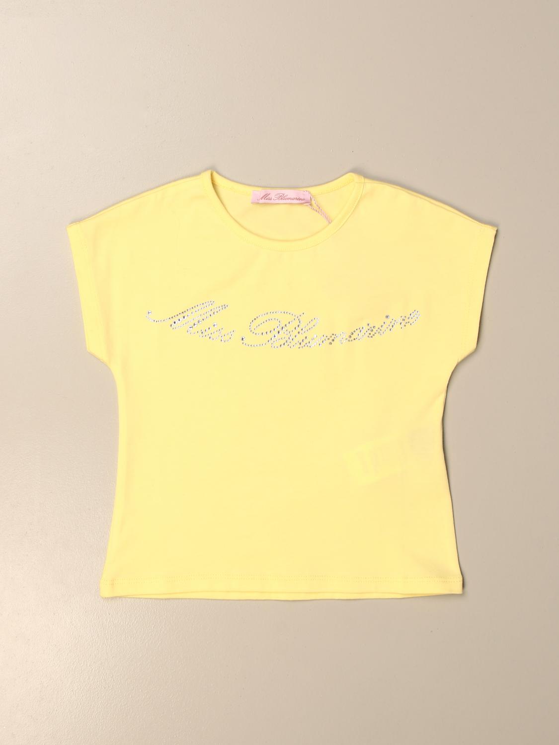 Miss Blumarine Outlet: cotton t-shirt with rhinestone logo - Yellow ...