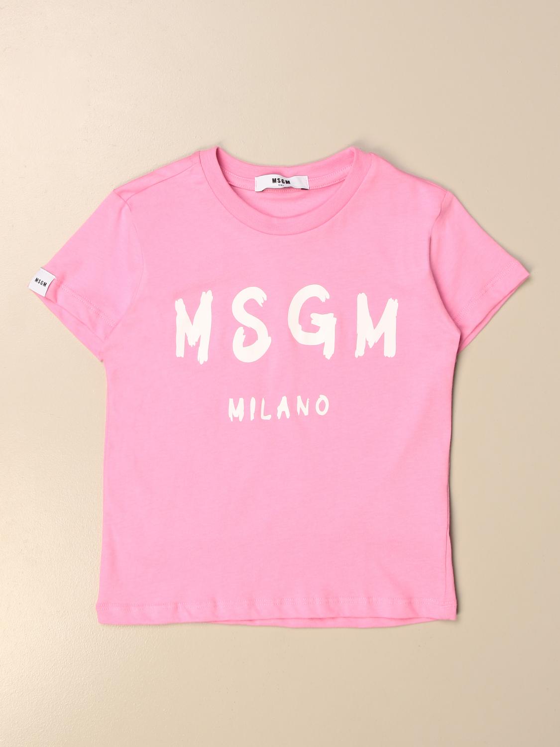 MSGM KIDS: T-shirt in cotone con stampa logo - Rosa | T-Shirt Msgm Kids  MS026832 GIGLIO.COM