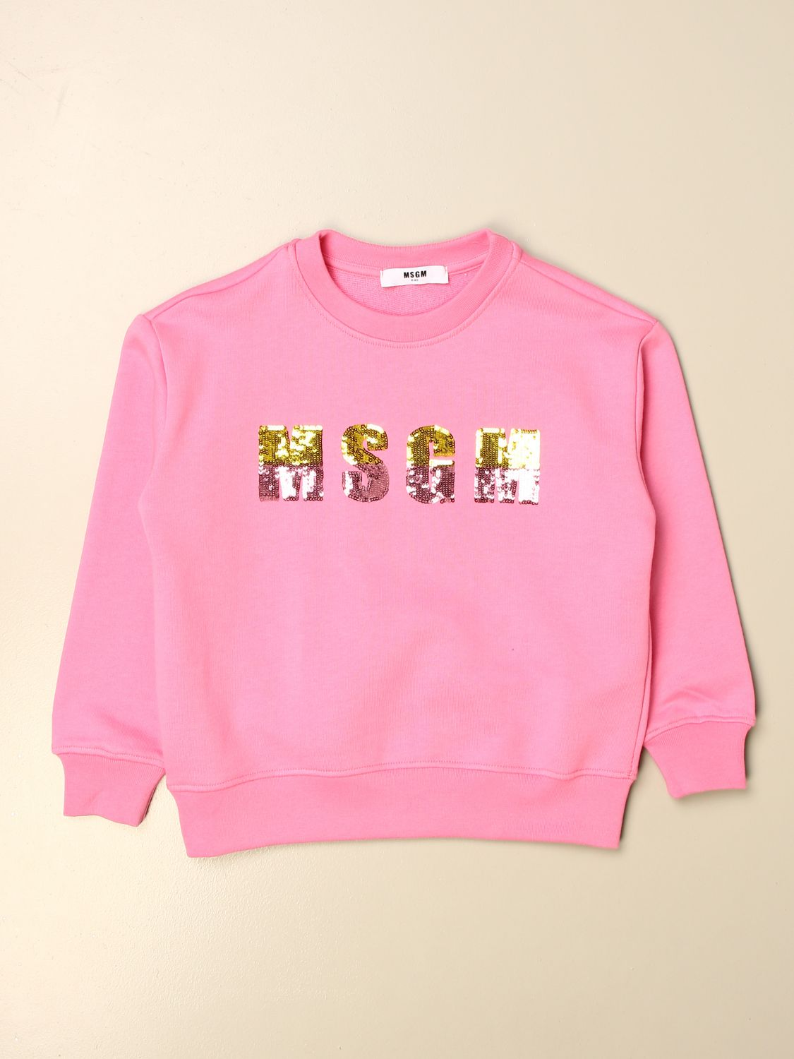 MSGM KIDS: crewneck sweatshirt with sequin logo | Sweater Msgm Kids ...