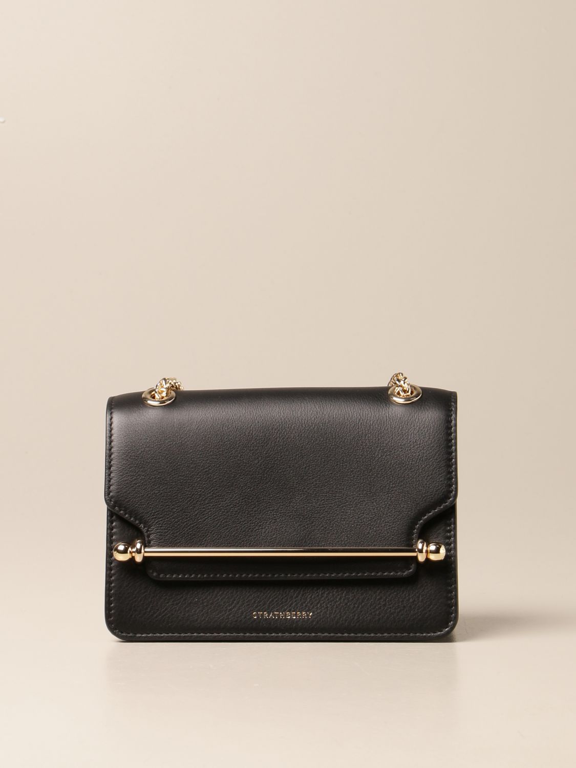 STRATHBERRY: East/west mini leather bag - Black