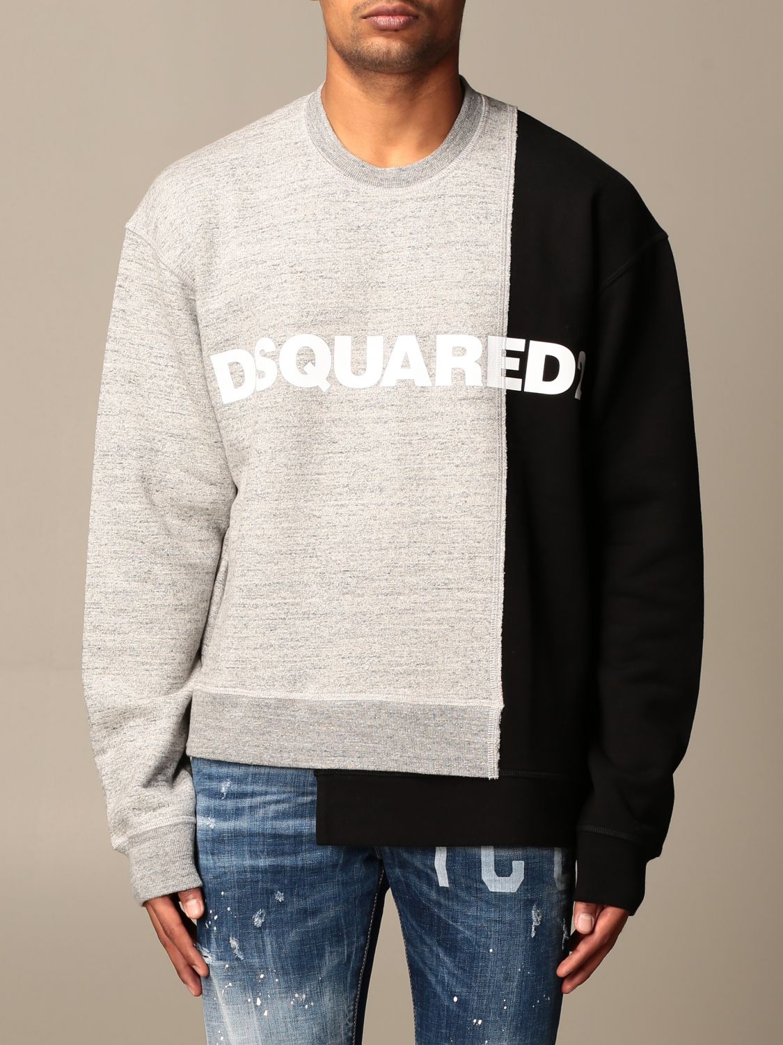 DSQUARED2: sweatshirt in bicolor cotton with logo - White 