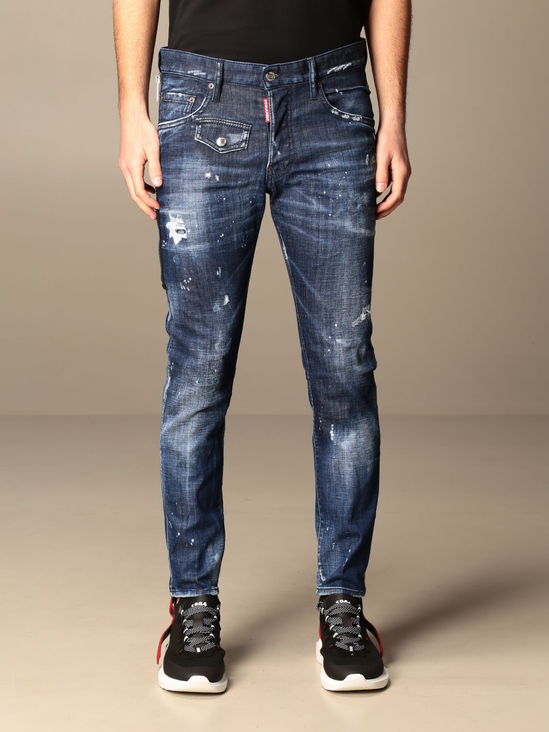 Dsquared2 5-pocket Skater jeans in used denim with rips and zip