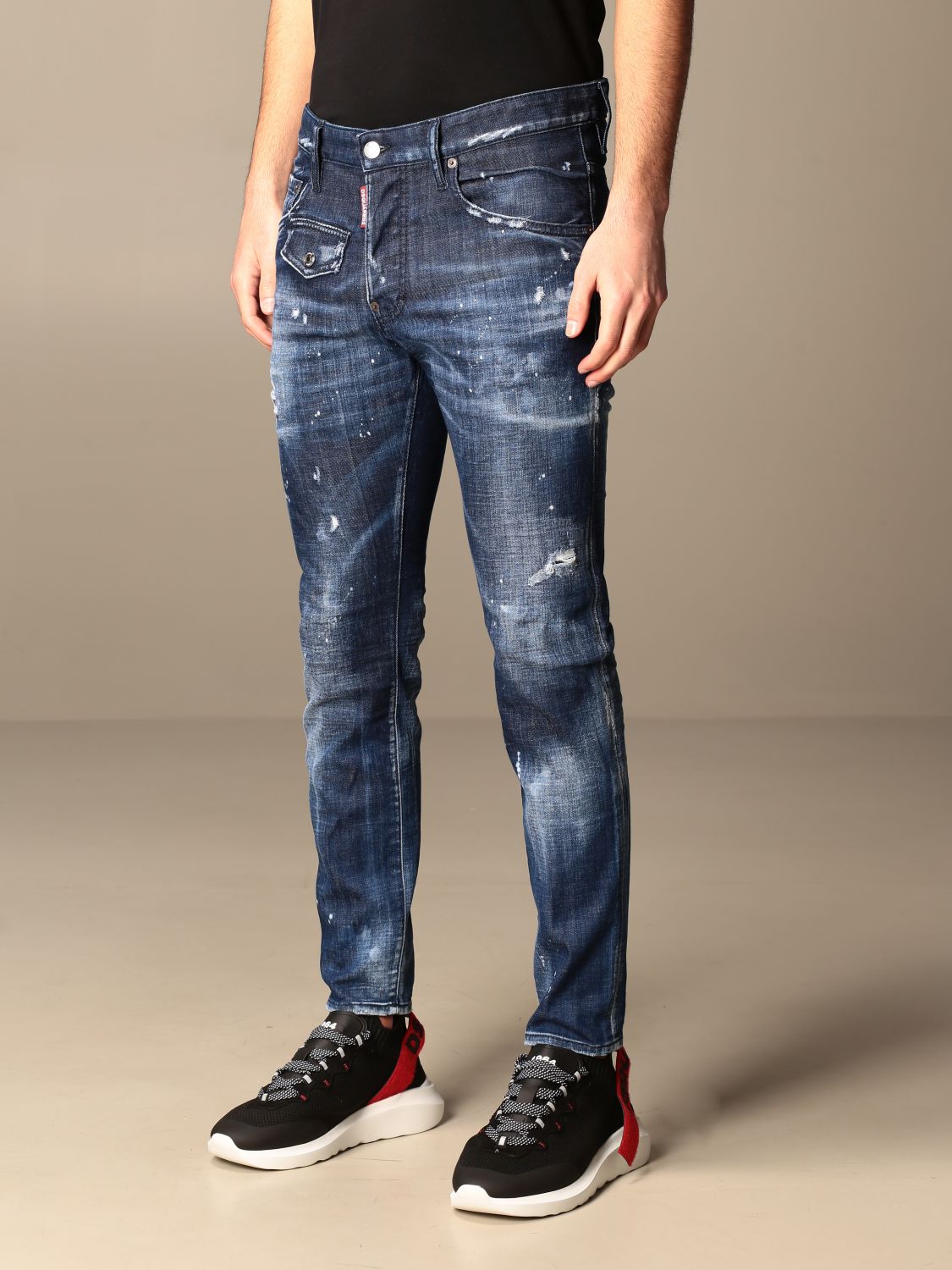 Dsquared2 5-pocket Skater jeans in used denim with rips and zip