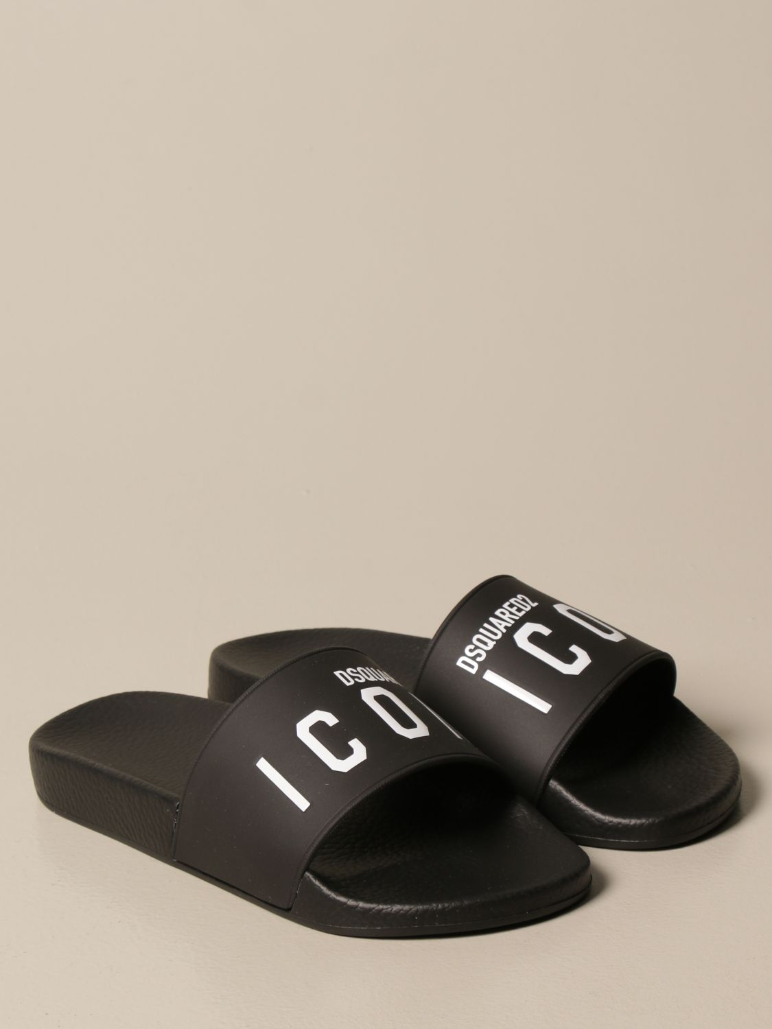DSQUARED2: rubber sandal with Icon print - Black | Dsquared2 flat